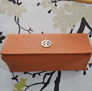 Tory Burch Orange Saffiano Leather Sunglasses Case with Logo